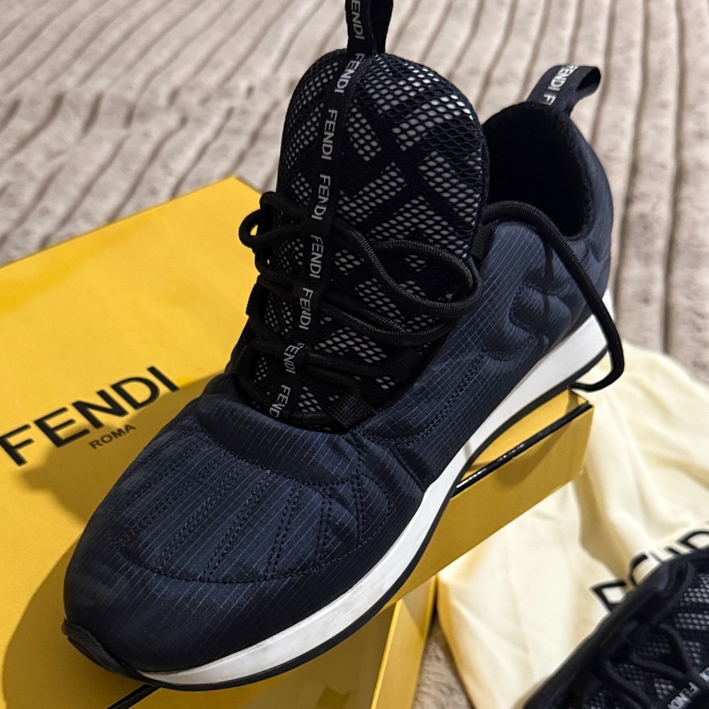 Fendi woman's Black & White Knit Low-Top Sneaker